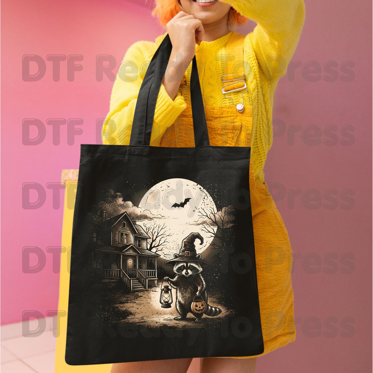 Vintage Halloween Mouse Witch DTF Transfers, Full Moon Pumpkin House Sepia Trick or Treat Spooky Fall Ready to Press