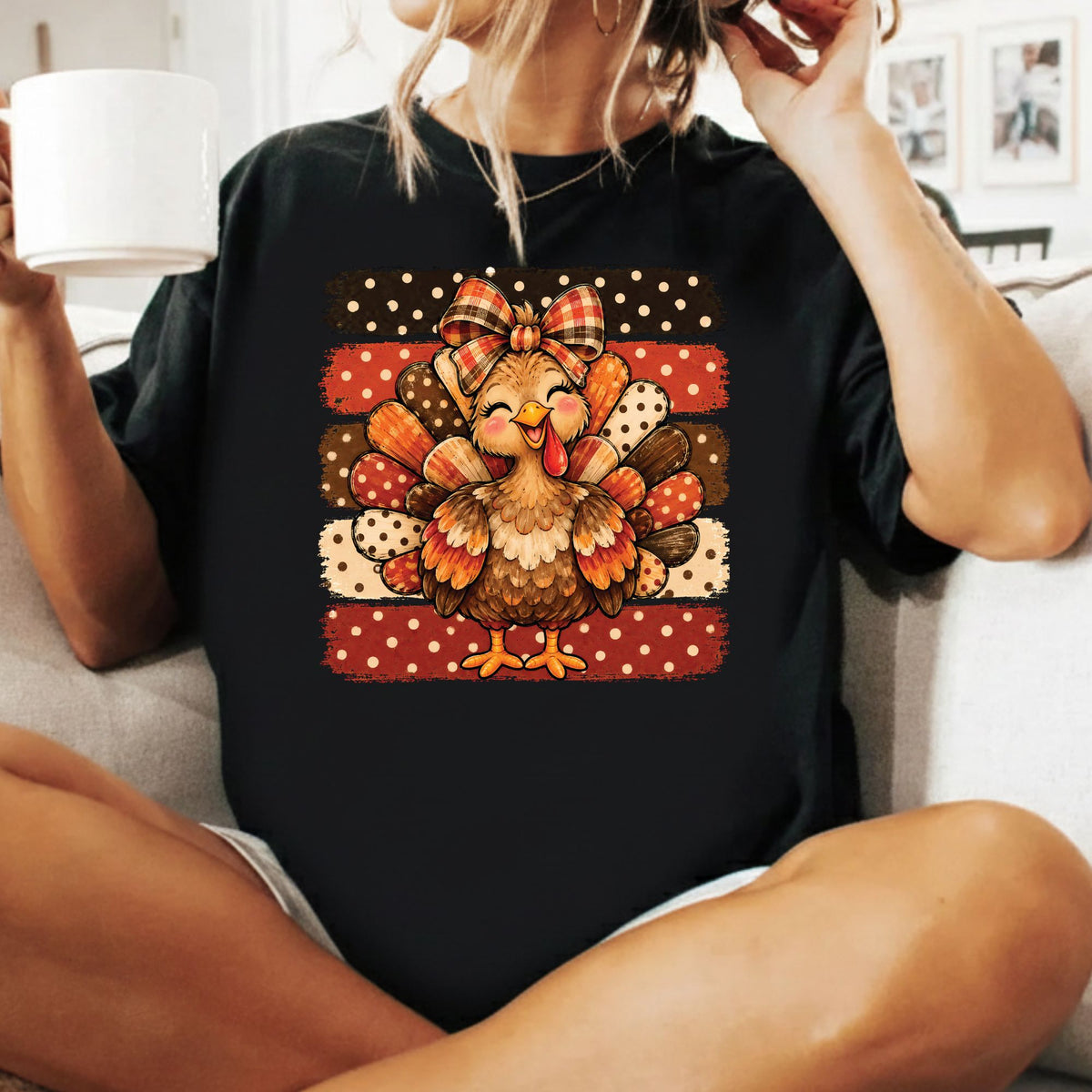 Cute Turkey Bow T-Shirt, Polka Dot Thanksgiving Tee, Striped Fall Sweatshirt