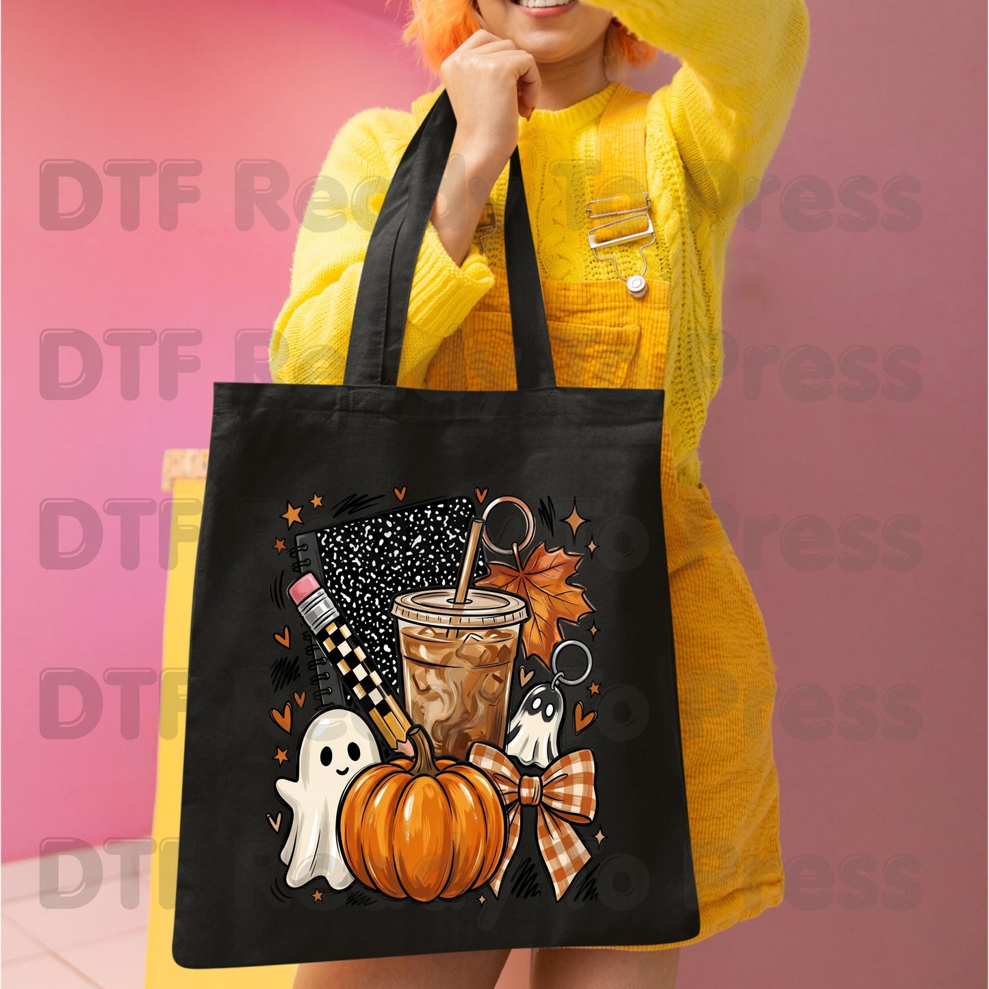 Spooky Teacher DTF Transfer Ready to Press Halloween Fall Heat Transfer For Shirts Iced Coffee Ghost Pumpkin Pencil Composition Notebook