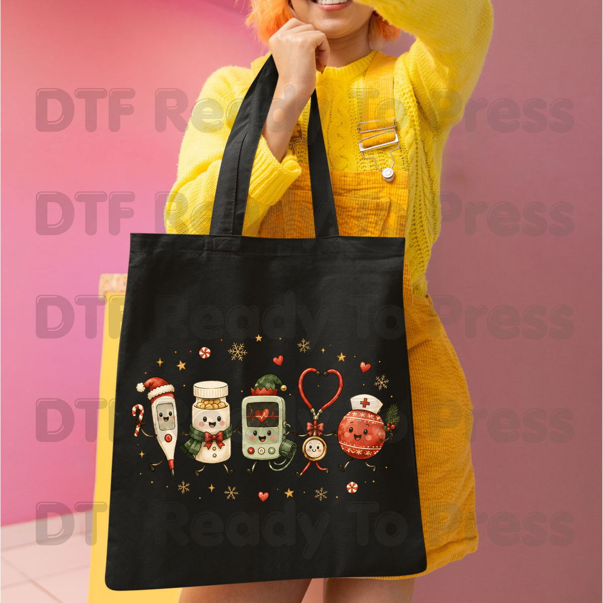 Christmas Cute Nurse Tools DTF Transfers, Medical Stethoscope Ornament Holiday Ready to Press