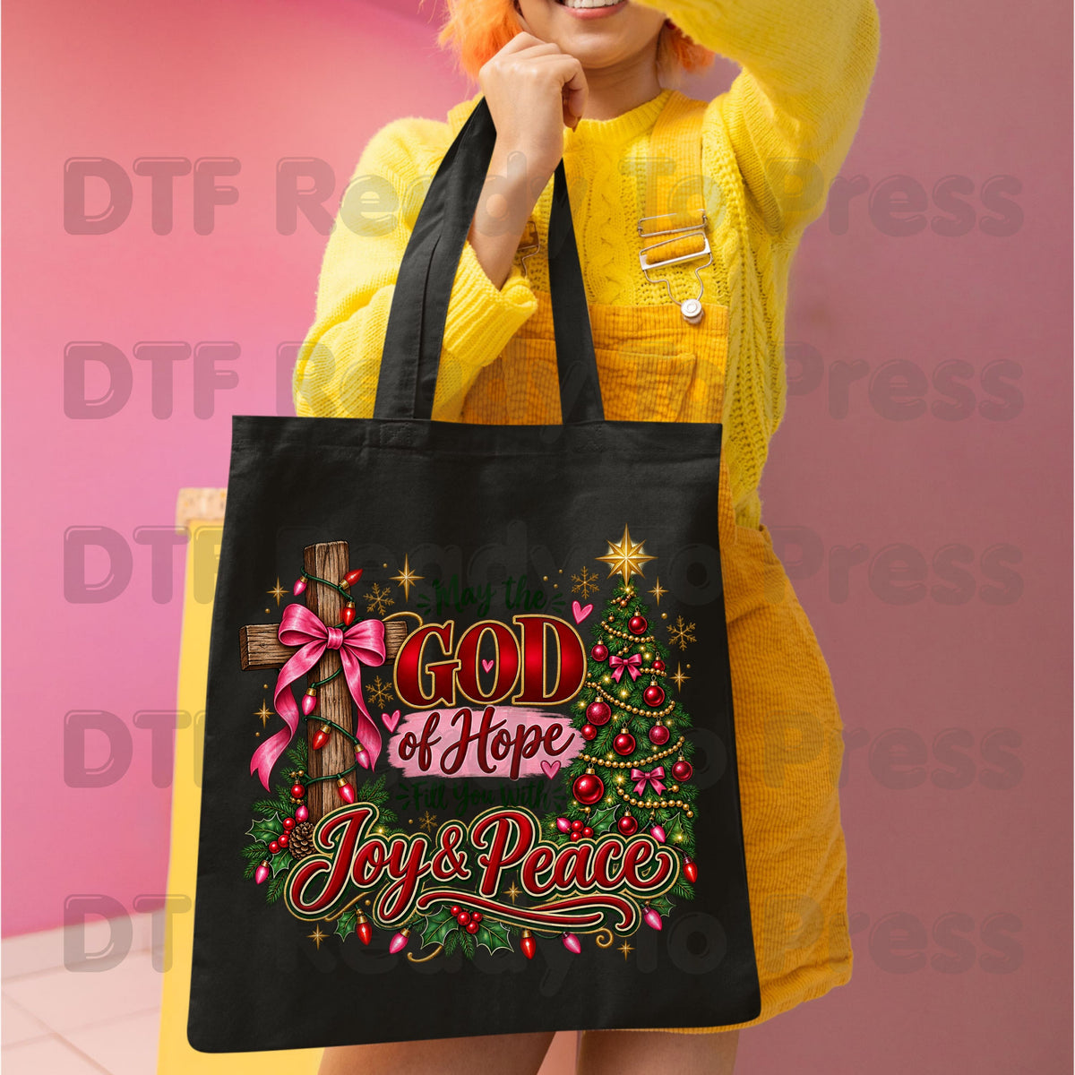 Christian Christmas DTF Transfers, Cross God of Hope Joy Peace Faith Holiday Ready to Press