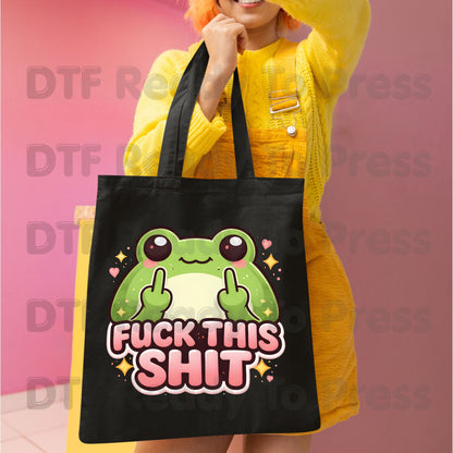 Fck This Shit Frog DTF Transfers, Middle Fingers Green Toad Sparkles Sarcastic Ready to Press