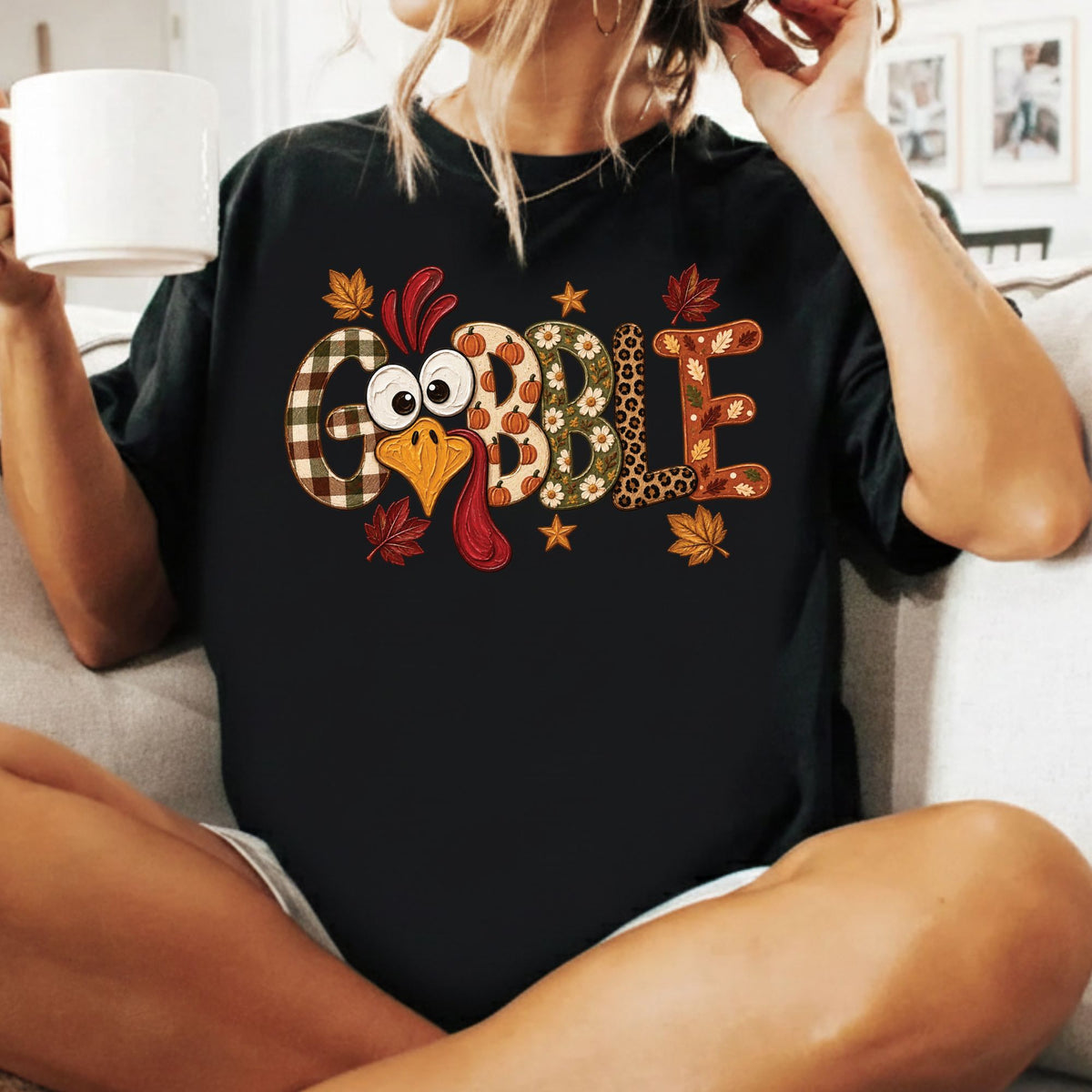 Gobble Turkey T-Shirt, Plaid Leopard Thanksgiving Tee, Funny Fall Sweatshirt