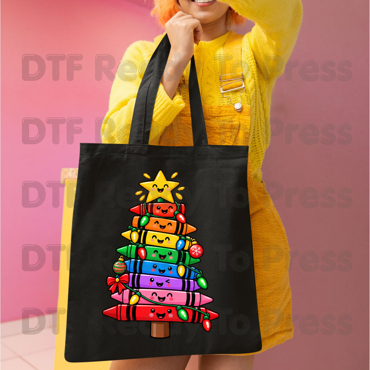 Christmas Crayon Tree DTF Transfers, Teacher School Rainbow Lights Holiday Ready to Press