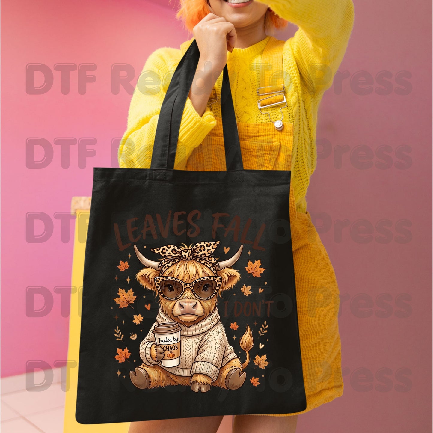 Leaves Fall I Don't Highland Cow DTF Transfer Ready to Press