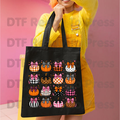 Coquette Bow Pumpkin Halloween DTF Transfers, Pink Plaid Leopard Spooky Ready to Press