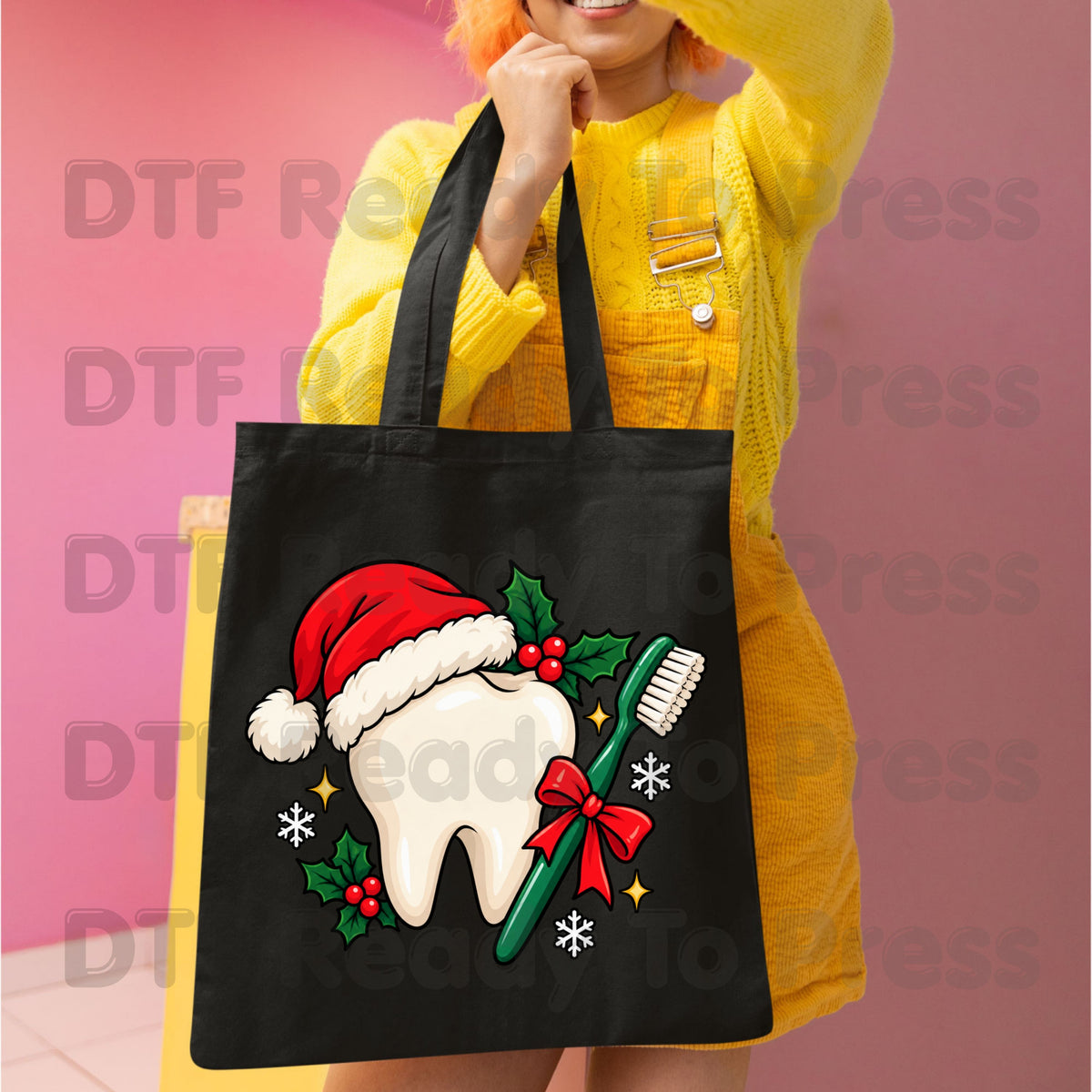 Christmas Tooth Santa Hat DTF Transfers, Dental Holiday Toothbrush Dentist Graphic Ready to Press