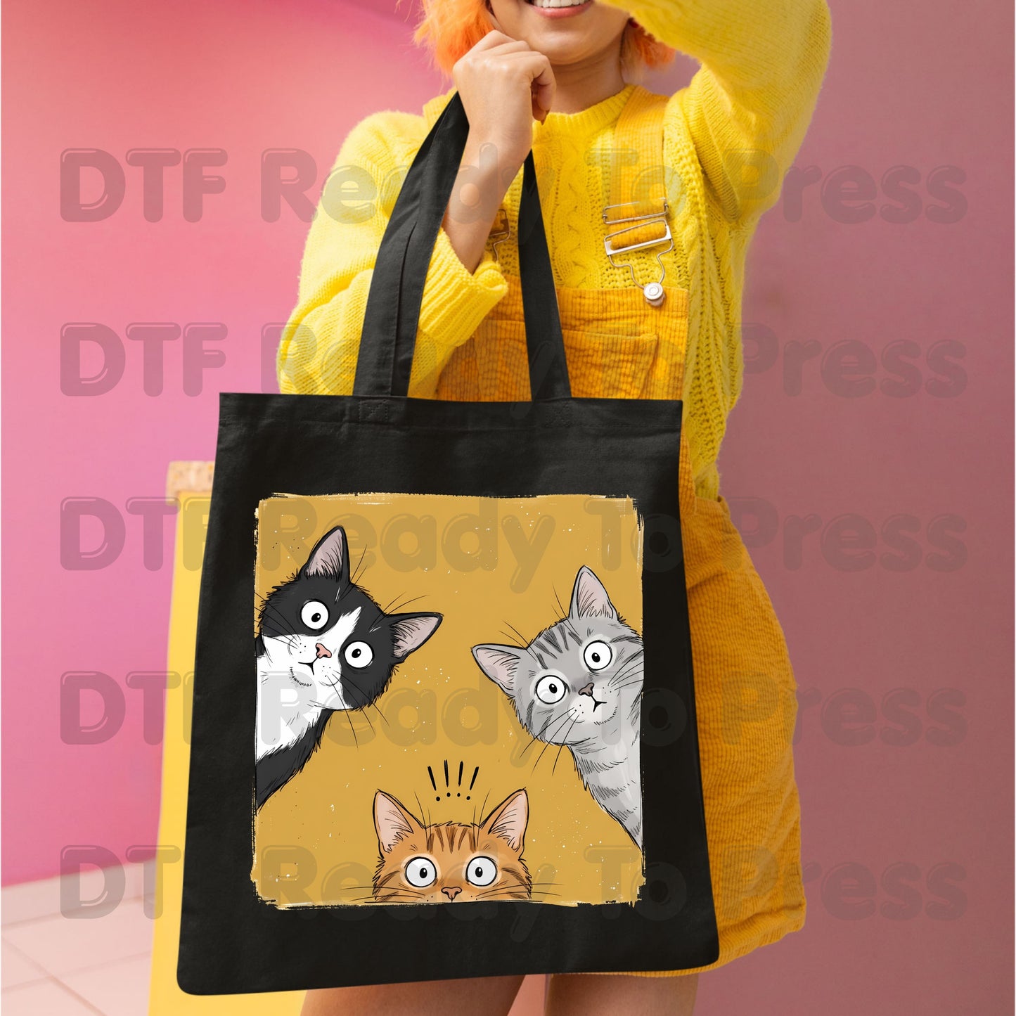 Curious Cats DTF Transfers, Peeking Cats Funny Cat Lover Kittens Ready to Press