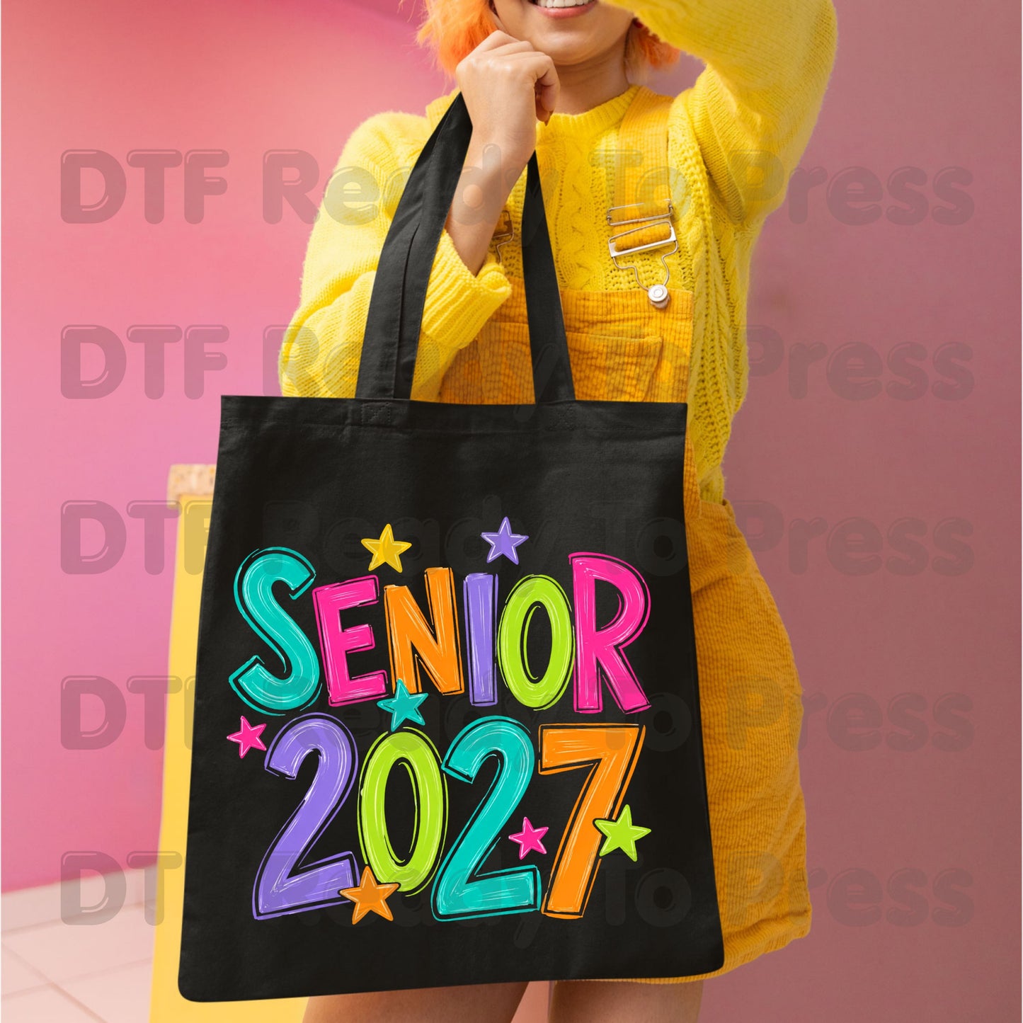 Senior 2027 DTF Transfers, Colorful Stars Graduation High School Class of 2027 Ready to Press