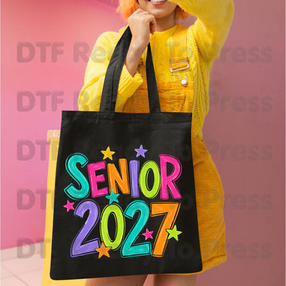 Senior 2027 DTF Transfers, Colorful Stars Graduation High School Class of 2027 Ready to Press