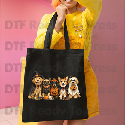 Halloween Dogs DTF Transfer Ready to Press Witch Ghost Devil Corgi Golden Retriever Heat Transfer For Shirts Spooky Dog Gang Full Color
