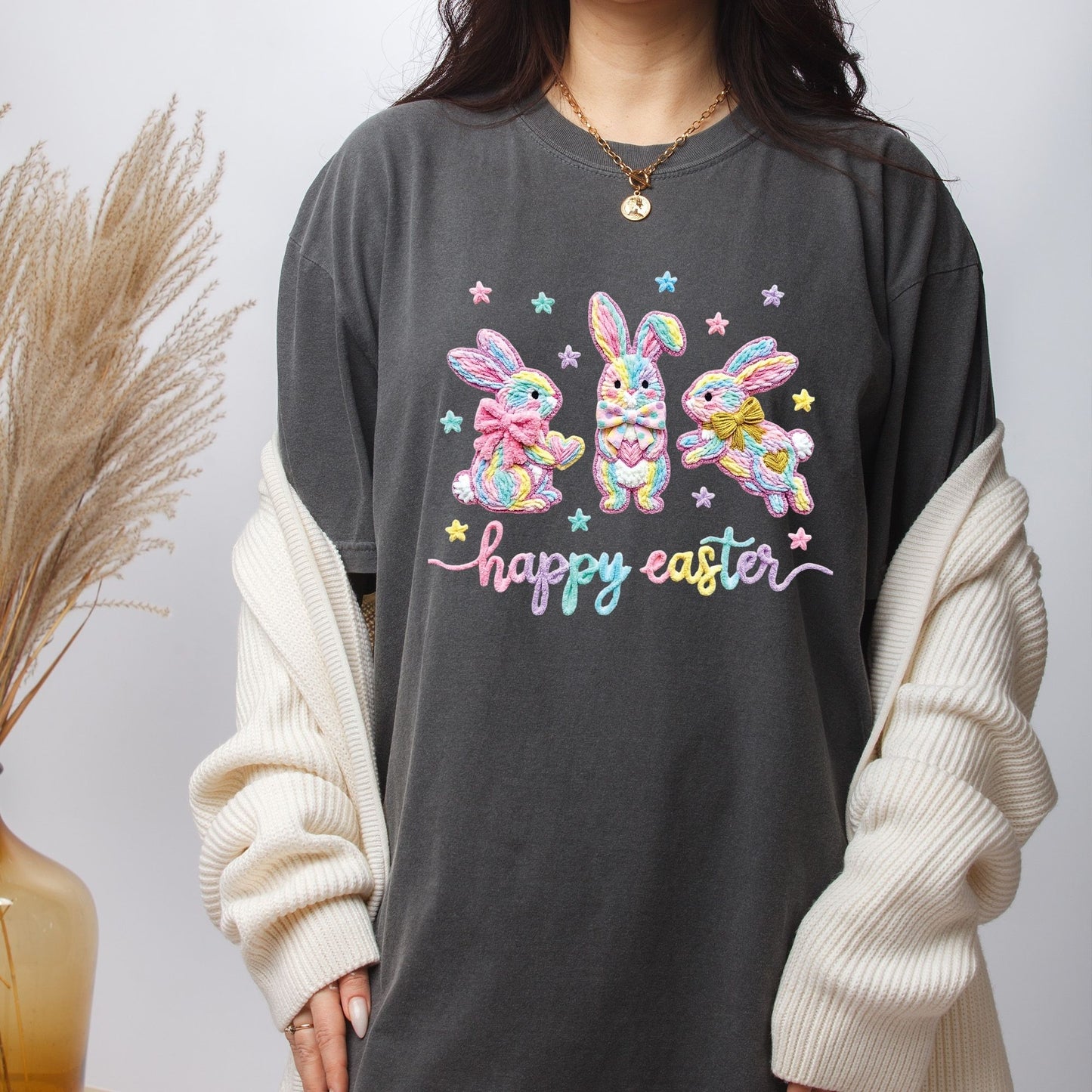 Easter Faux Yarn Printed Premade Gang Sheet Christian Easter DTF Gang Sheet Bunny Character Ready For Press Bible Verse Heat Transfer Gang