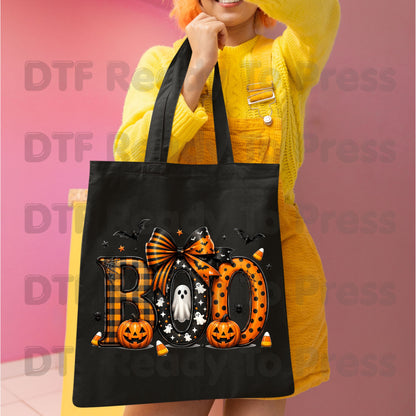 Boo Pumpkin Ghost Halloween DTF Transfers, Coquette Bow Cute Spooky Ready to Press