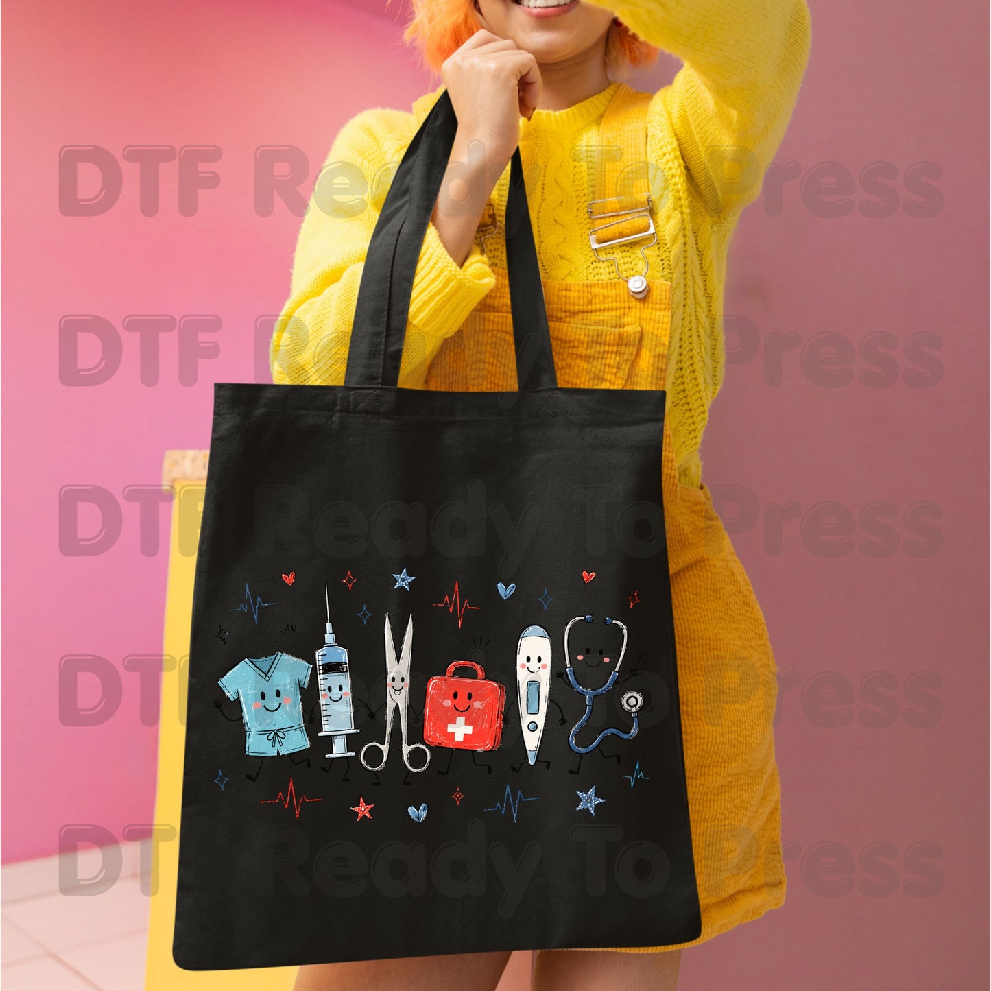 Cute Nurse Life DTF Transfers, Medical Equipment Friends Stethoscope Scrubs Syringe First Aid Healthcare Ready to Press