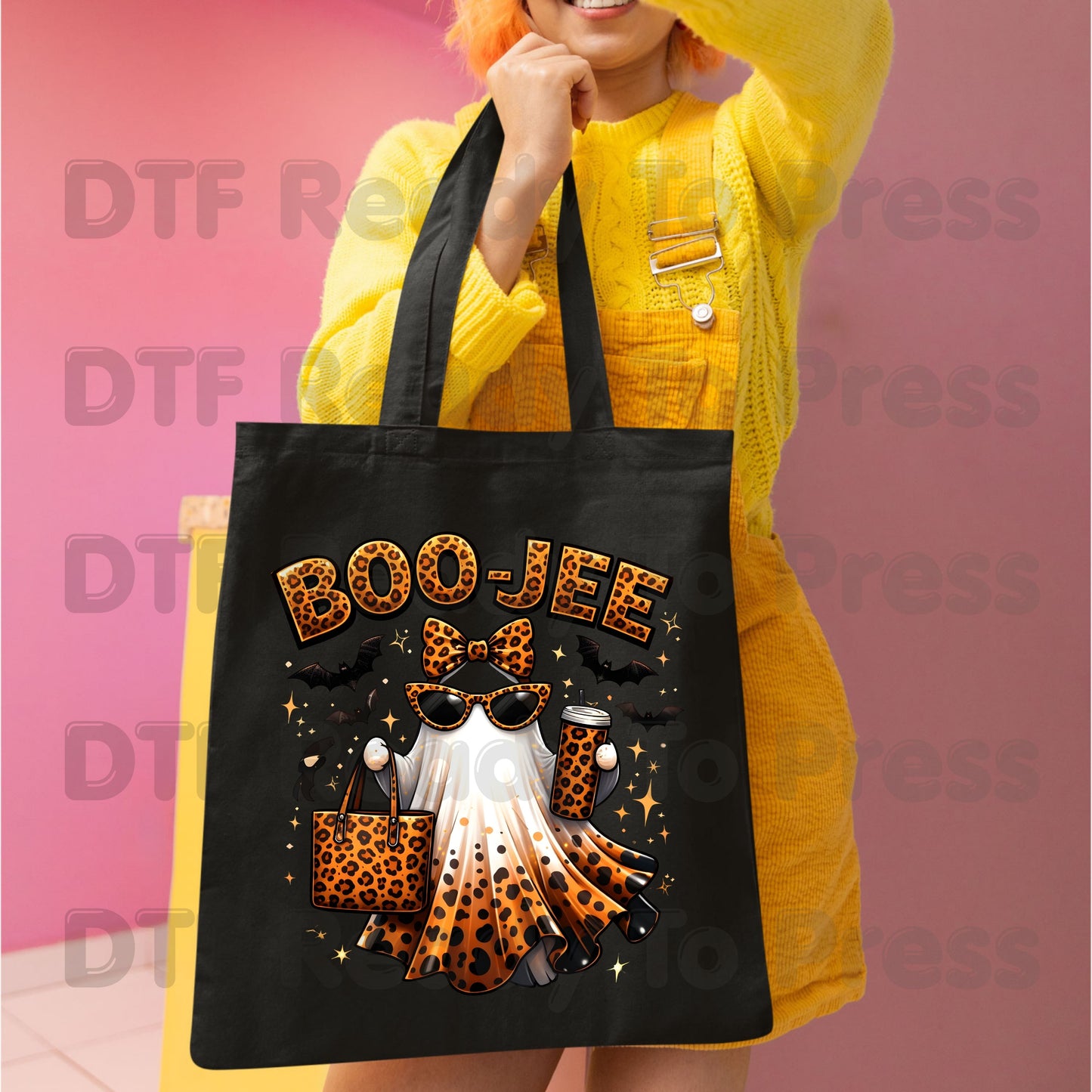 Halloween DTF Transfer Ready to Press Leopard Print Boojee Ghost with Purse Tumbler Glasses Heat Transfer Shirts Trendy Spooky Vibes Tees