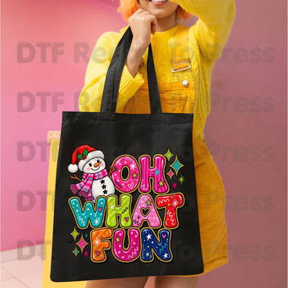 Cute Snowman Christmas DTF Transfers, Oh What Fun Retro Colorful Holiday Ready to Press