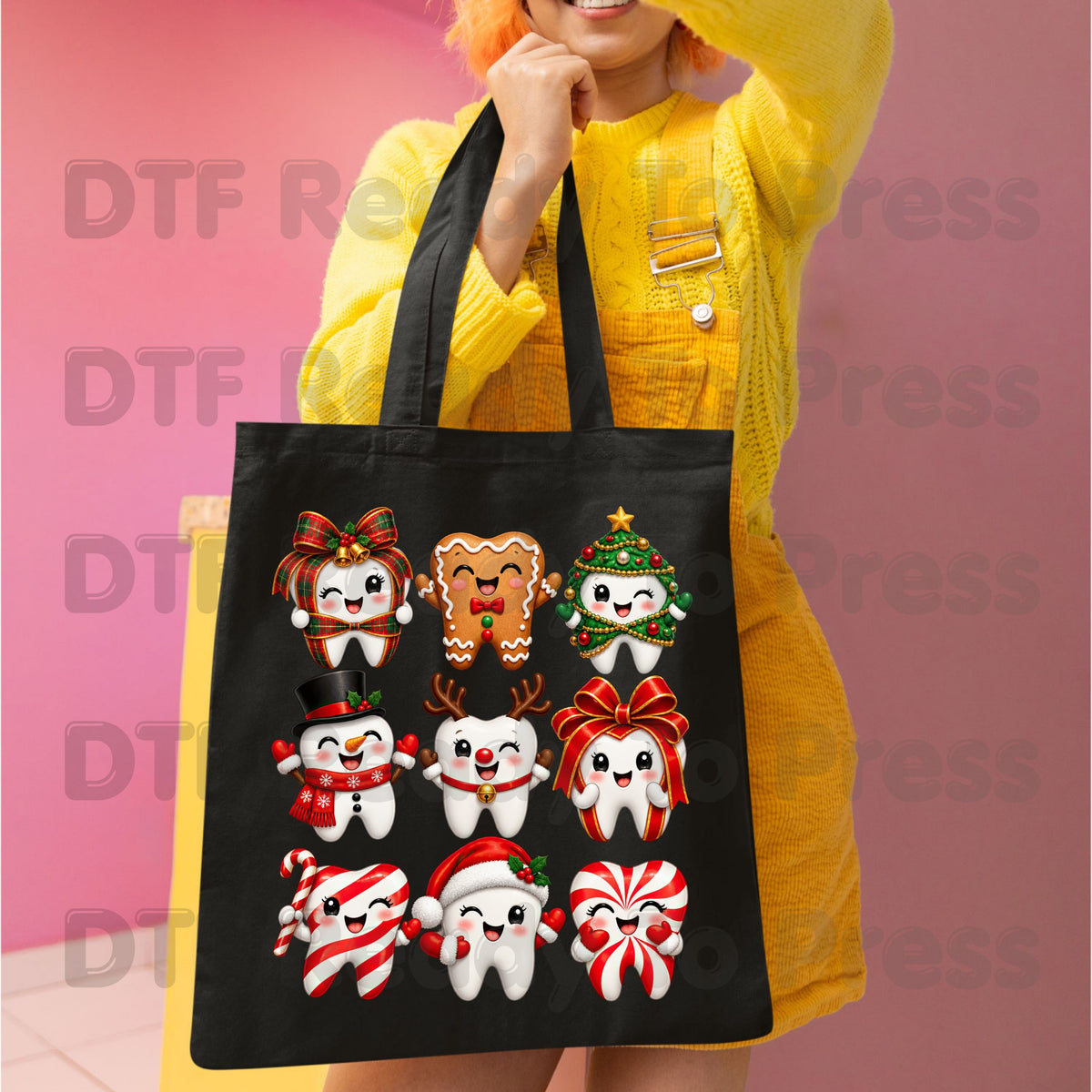Christmas Dental DTF Transfers, Cute Gingerbread Teeth Dentist Holiday Characters Ready to Press