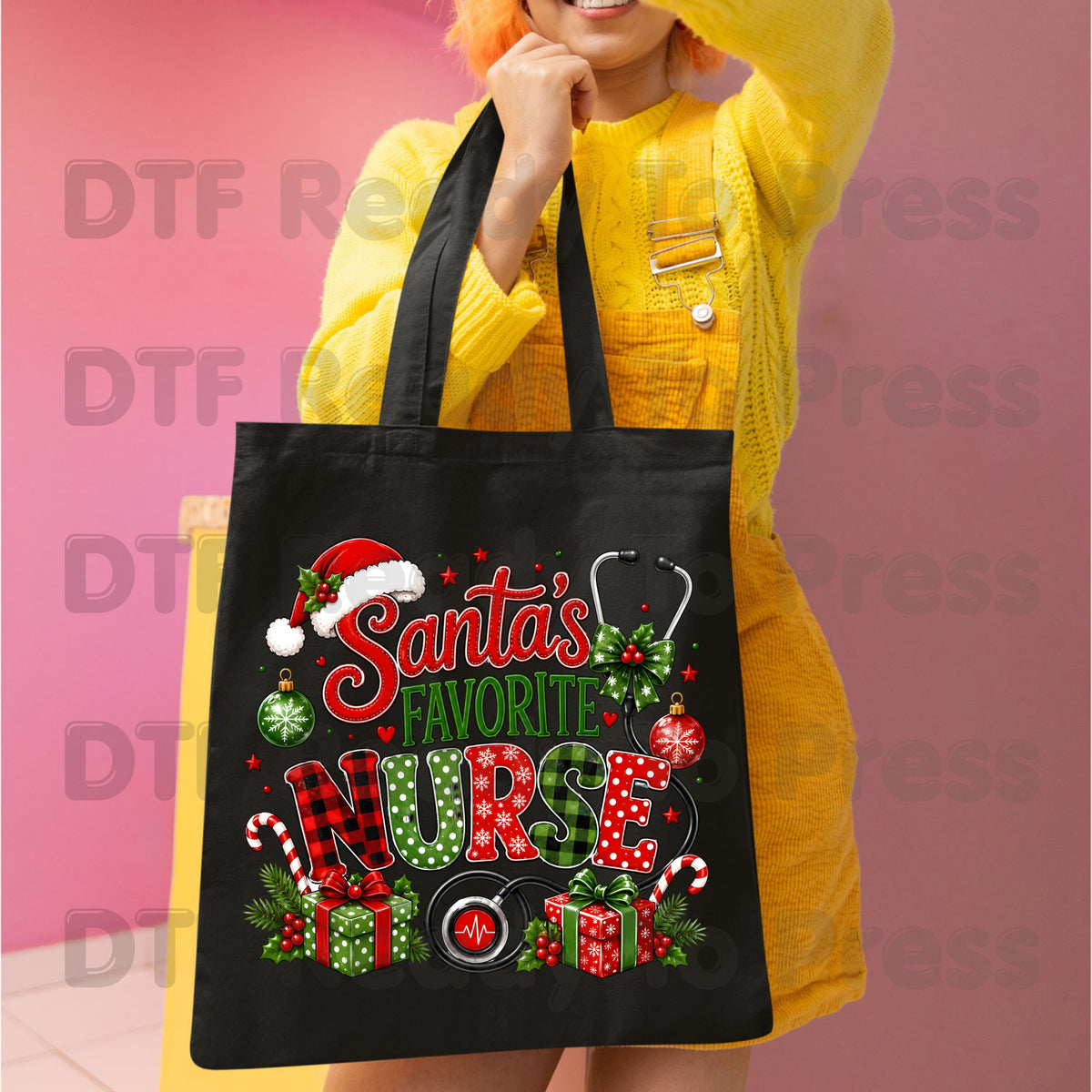 Santa's Favorite Nurse DTF Transfers, Christmas Medical Nursing Stethoscope Holiday Ready to Press