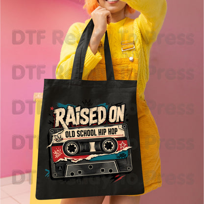 Vintage Cassette Tape DTF Transfers, Raised on Old School Hip Hop Retro Music Graffiti Crown Ready to Press