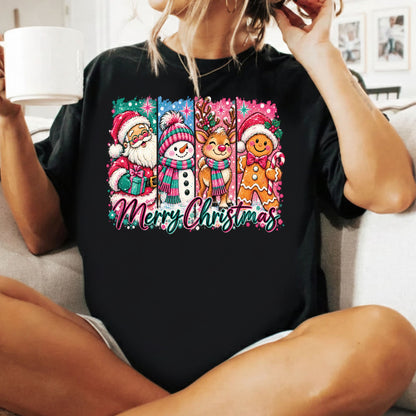 Christmas Characters T-Shirt, Santa Snowman Reindeer Gingerbread Tee, Holiday Sweatshirt
