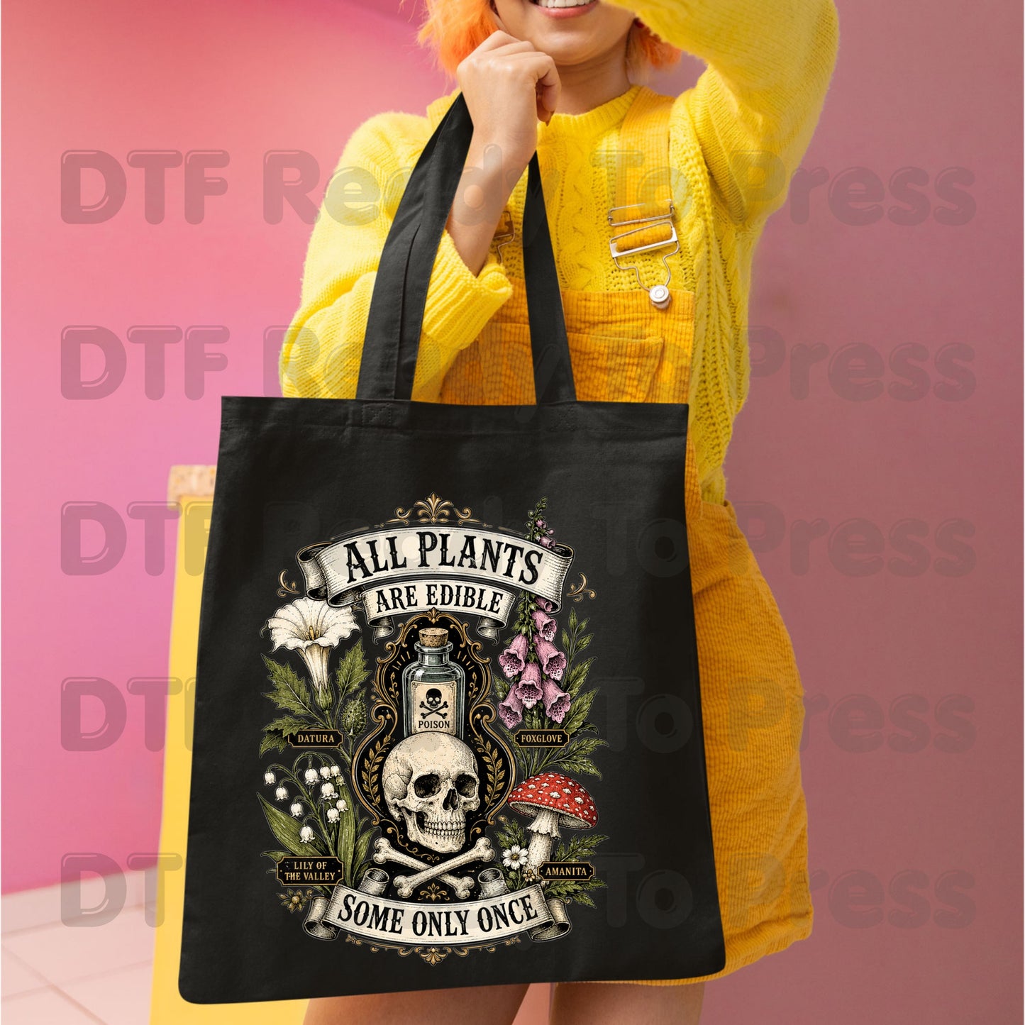 Funny Botanical DTF Transfers, All Plants Are Edible Some Only Once Poisonous Mushroom Skull Vintage Ready to Press