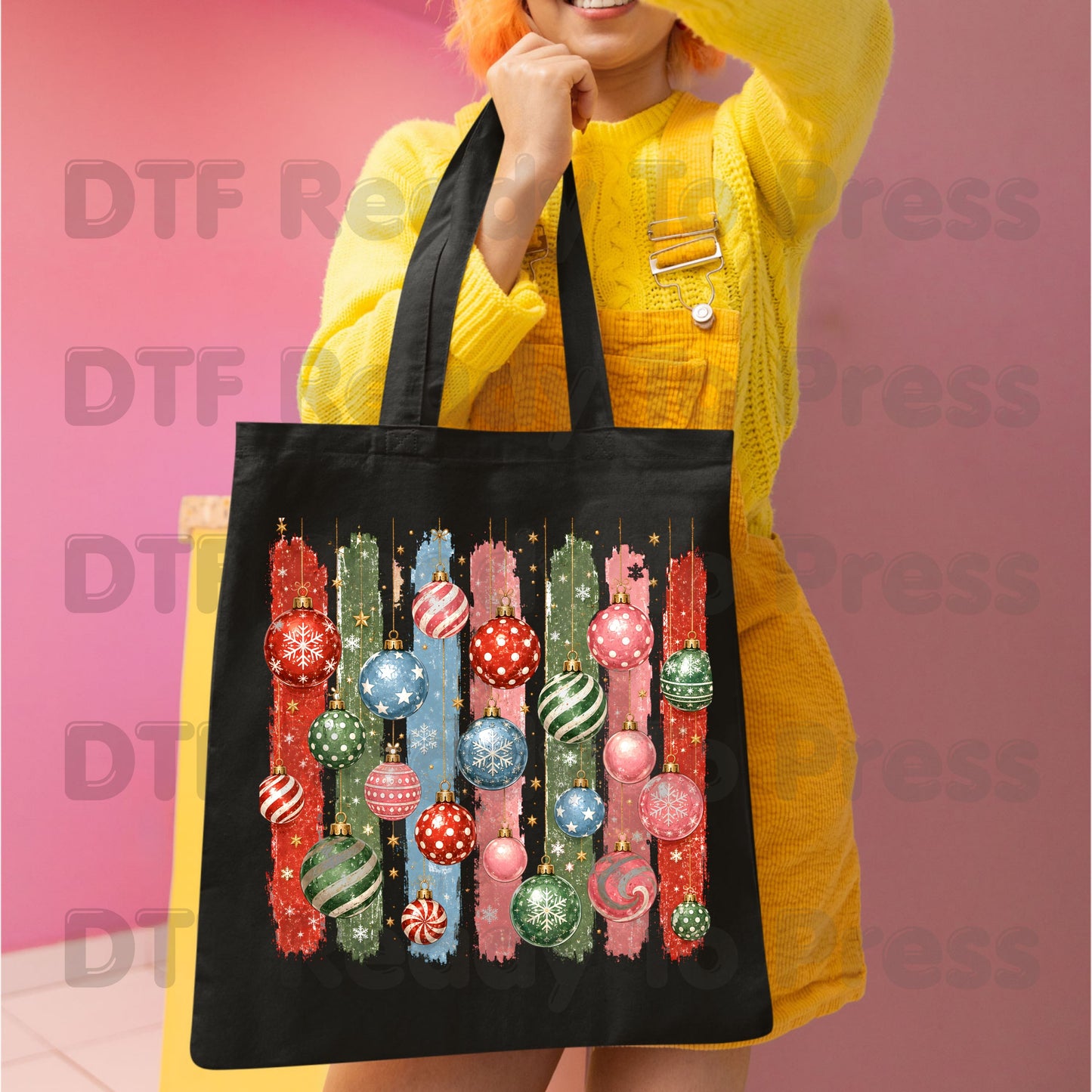 Christmas Ornaments DTF Transfers, Colorful Paint Strokes Holiday Baubles Festive Ready to Press