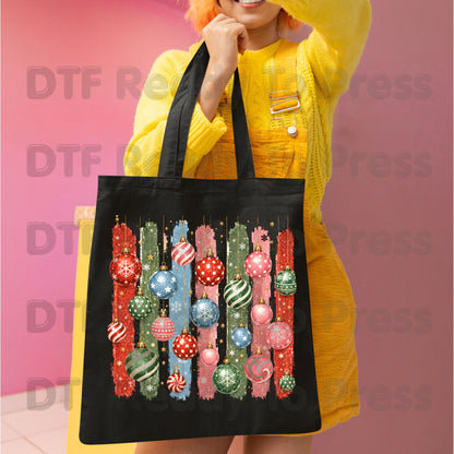 Christmas Ornaments DTF Transfers, Colorful Paint Strokes Holiday Baubles Festive Ready to Press
