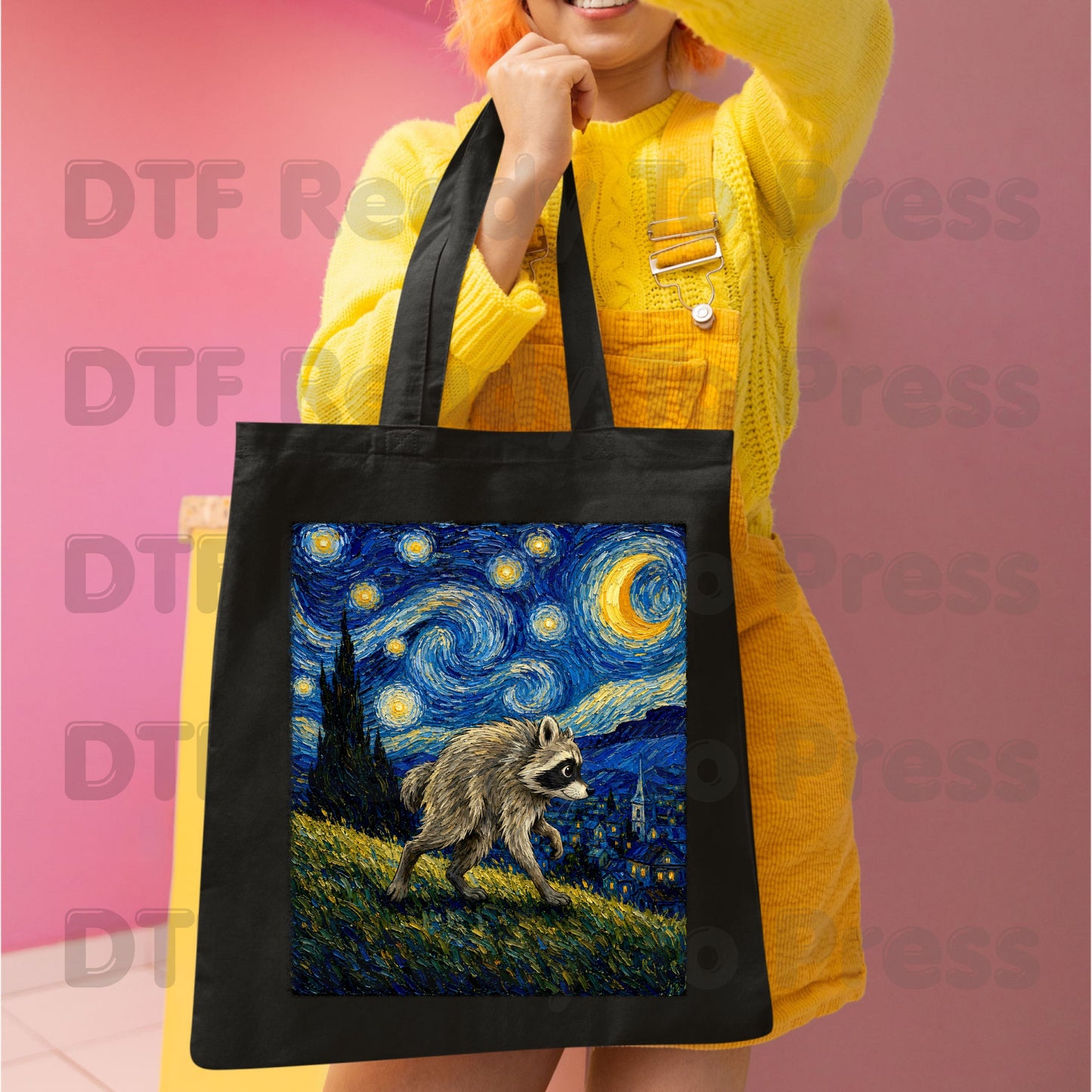 Starry Night Raccoon DTF Transfers, Oil Painting Van Gogh Style Funny Wildlife Art Ready to Press