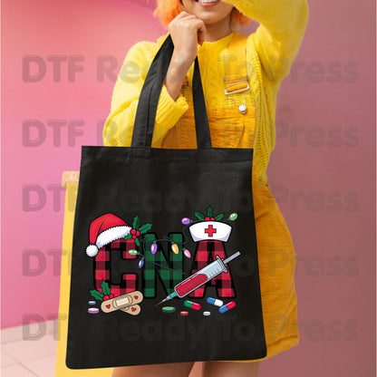 Christmas CNA Plaid DTF Transfers, Medical Nursing Syringe Holiday Lights Ready to Press