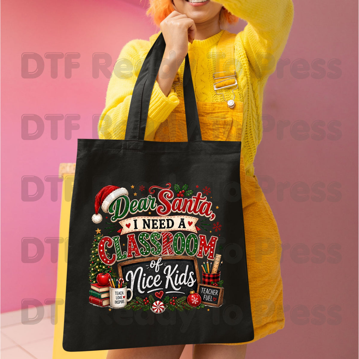 Dear Santa Classroom of Nice Kids DTF Transfers, Funny Teacher School Chalkboard Christmas Ready to Press