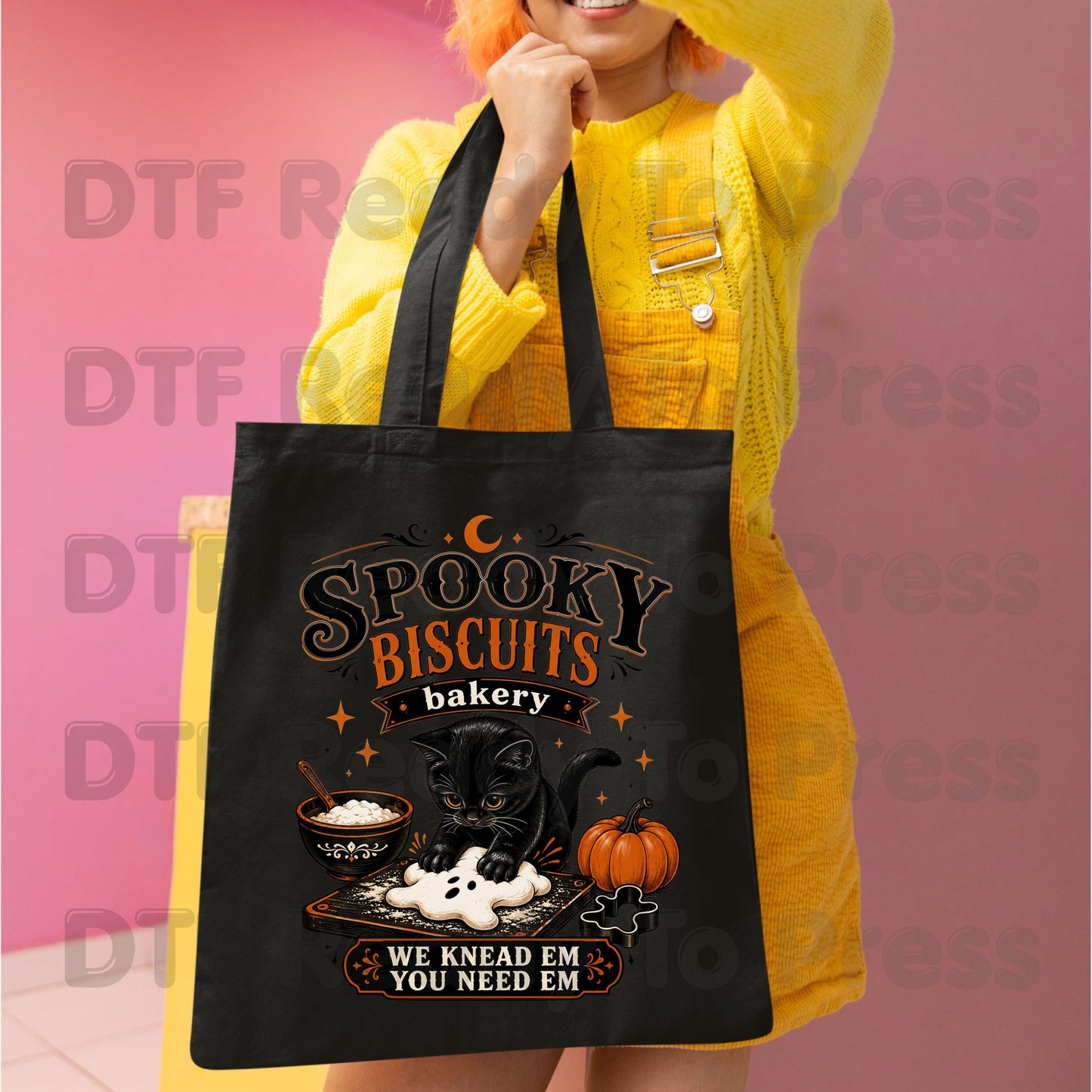 Spooky Cat lady Baker DTF Transfers Funny Halloween Biscuits Bakery Knead Pumpkins Ready to Press