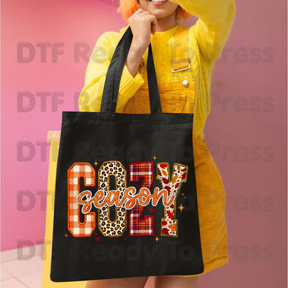 Cozy Season Fall DTF Transfer Ready to Press Plaid Leopard Autumn Letters Heat Transfer for Shirts Colorful Pumpkin Season Graphic Press