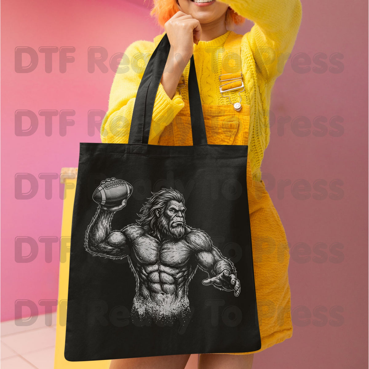 Football DTF Transfer, Bigfoot Sasquatch Throwing Football Silhouette