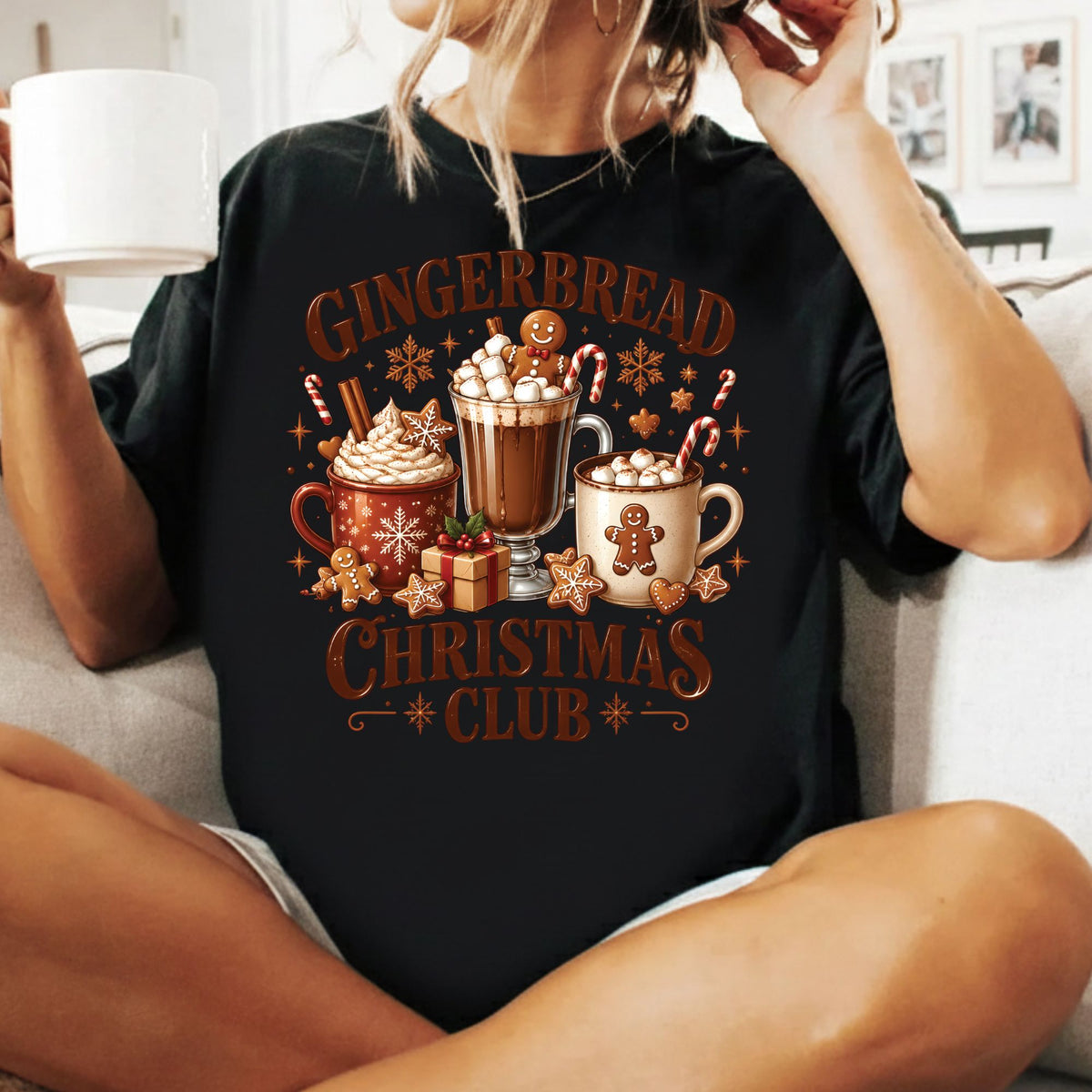 Gingerbread Christmas T-Shirt, Hot Cocoa and Cookies Holiday Tee, Festive Sweatshirt