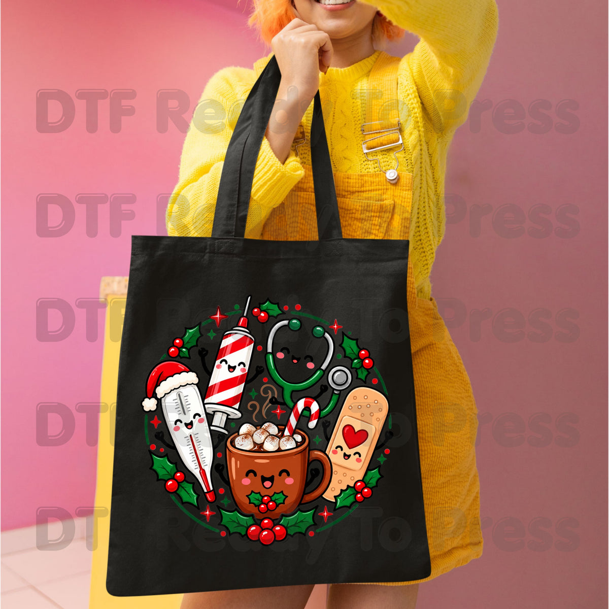 Christmas Medical Squad DTF Transfers, Cute Nurse Holiday Cocoa Stethoscope Graphic Ready to Press
