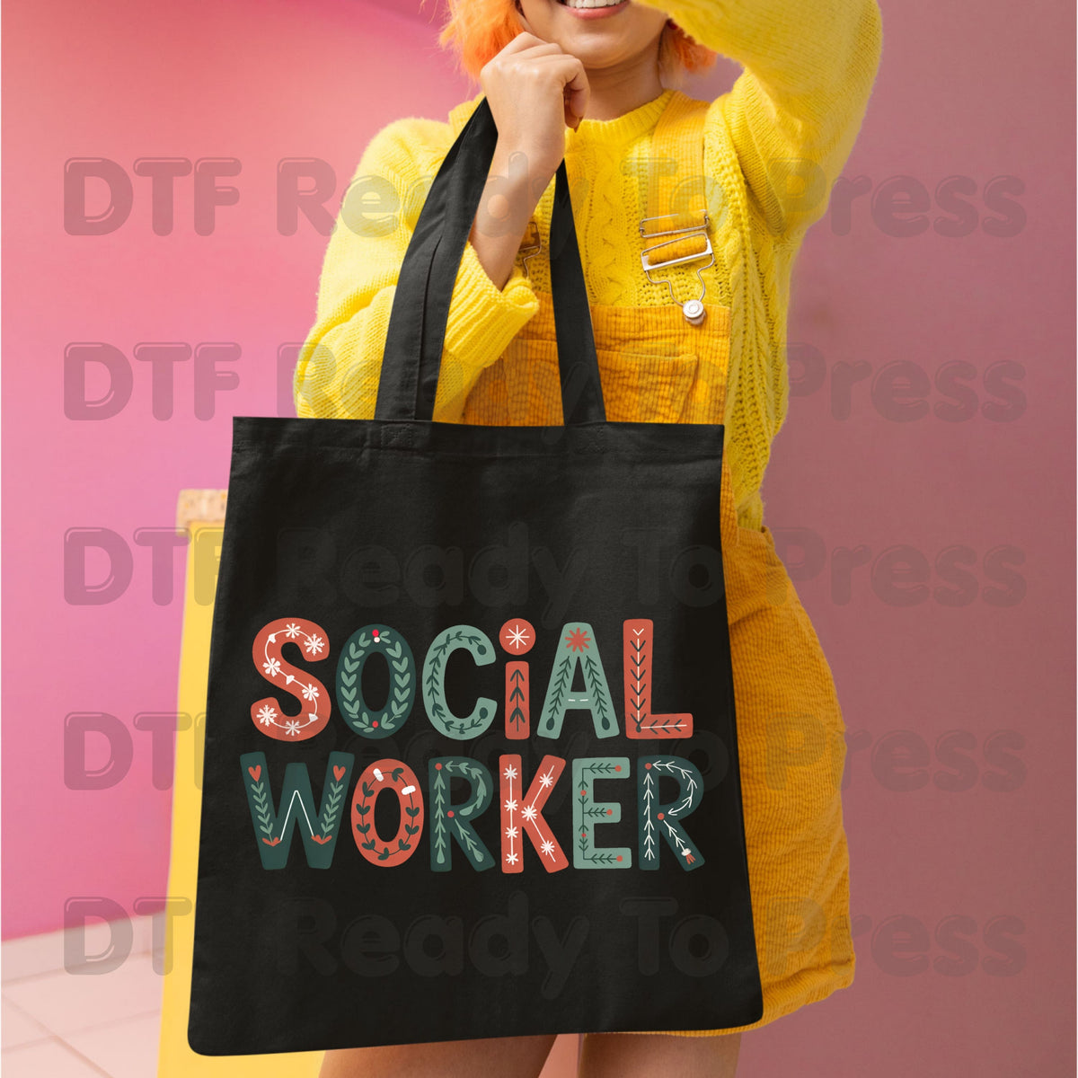 Christmas Social Worker DTF Transfers, Community Snowflake Botanical Holiday Ready to Press