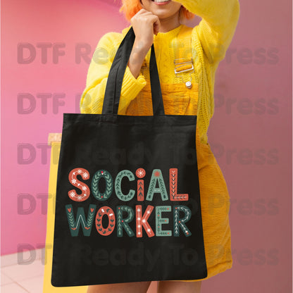 Christmas Social Worker DTF Transfers, Community Snowflake Botanical Holiday Ready to Press
