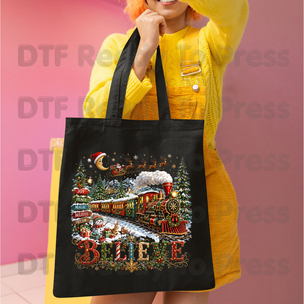 Believe Christmas Express DTF Transfers, Santa Sleigh Vintage Holiday Train Ready to Press