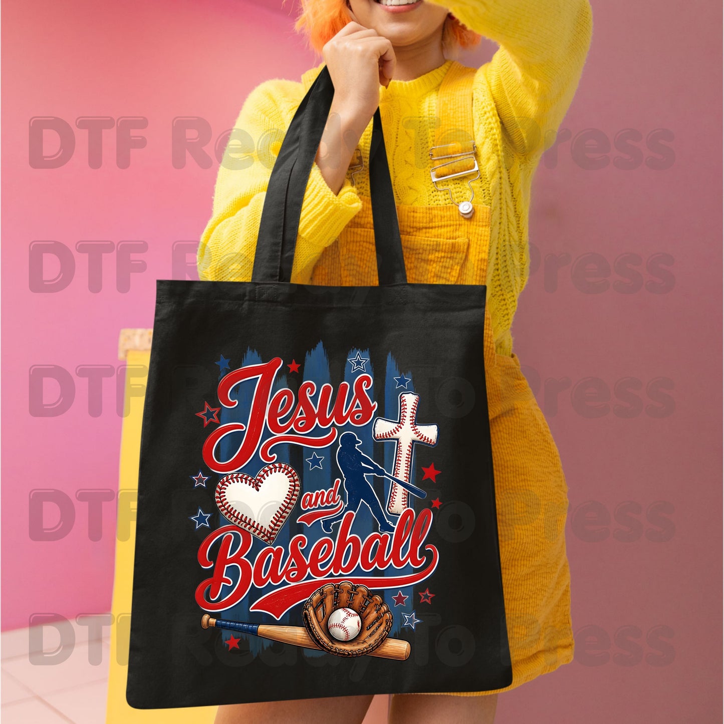 Jesus and Baseball DTF Transfer Ready to Press Christian Sports Heat Transfer For Shirts Cross Batter Heart Baseball Glove Full Color Print