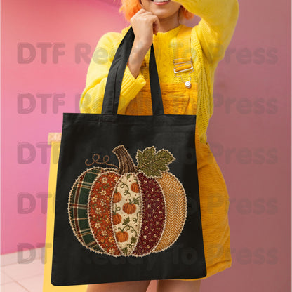 Fall Pumpkin DTF Transfer Ready to Press Patchwork Patch Plaid Floral Pumpkin Heat Transfer Shirts Vintage Autumn Vibe Graphic Tees