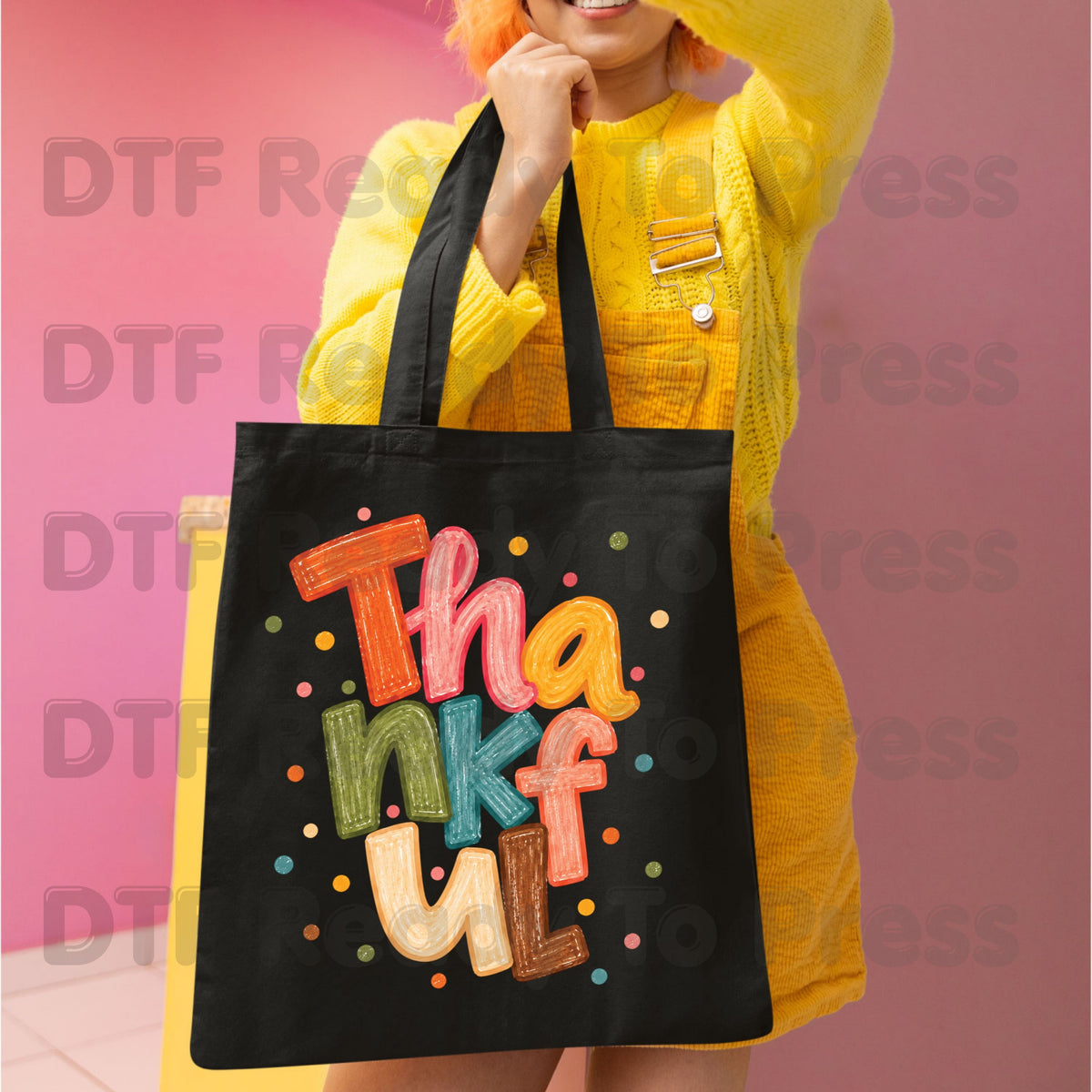 Thanksgiving DTF Transfer, Thankful Colorful Crayon Letters