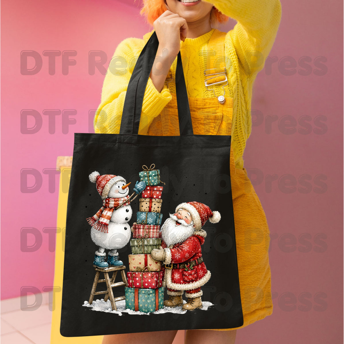 Christmas Santa Snowman DTF Transfers, Stacking Gifts Cute Holiday Ready to Press