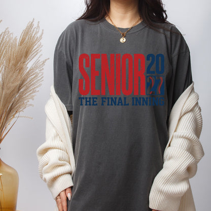 Senior 2027 The Final Inning DTF Transfer Ready to Press Sports Heat Transfer for Shirts Baseball Distressed Red Blue Tee