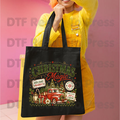 Magic Red Truck Christmas DTF Transfers, Tree Holiday Market Vintage Ready to Press