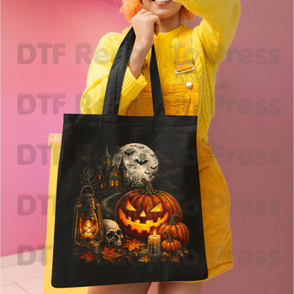 Vintage Haunted House Pumpkin DTF Transfers, Lantern Jack O Lantern Halloween Spooky Autumn Ready to Press