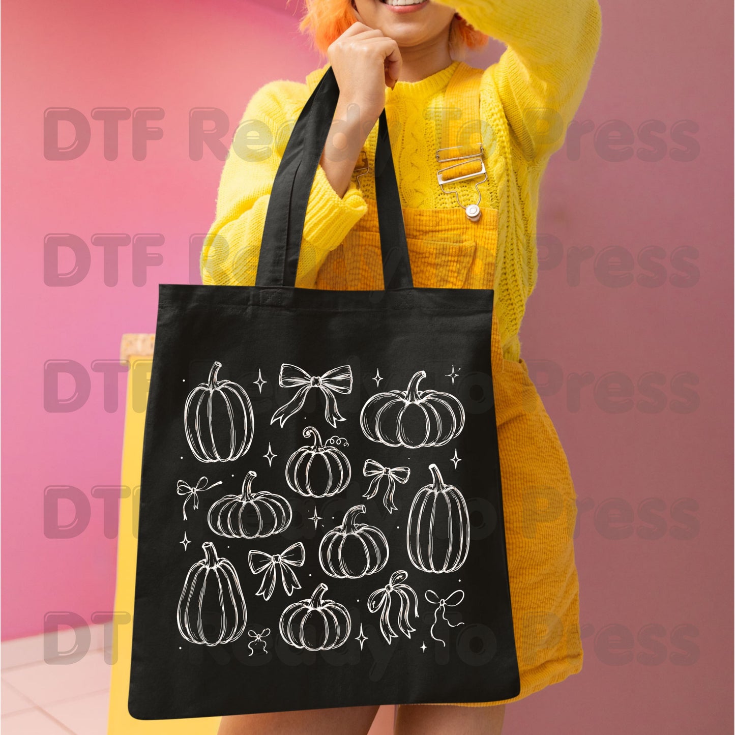 Halloween DTF Transfers, Coquette Pumpkins Bows Line Art Fall Pumpkin Outline Ready to Press