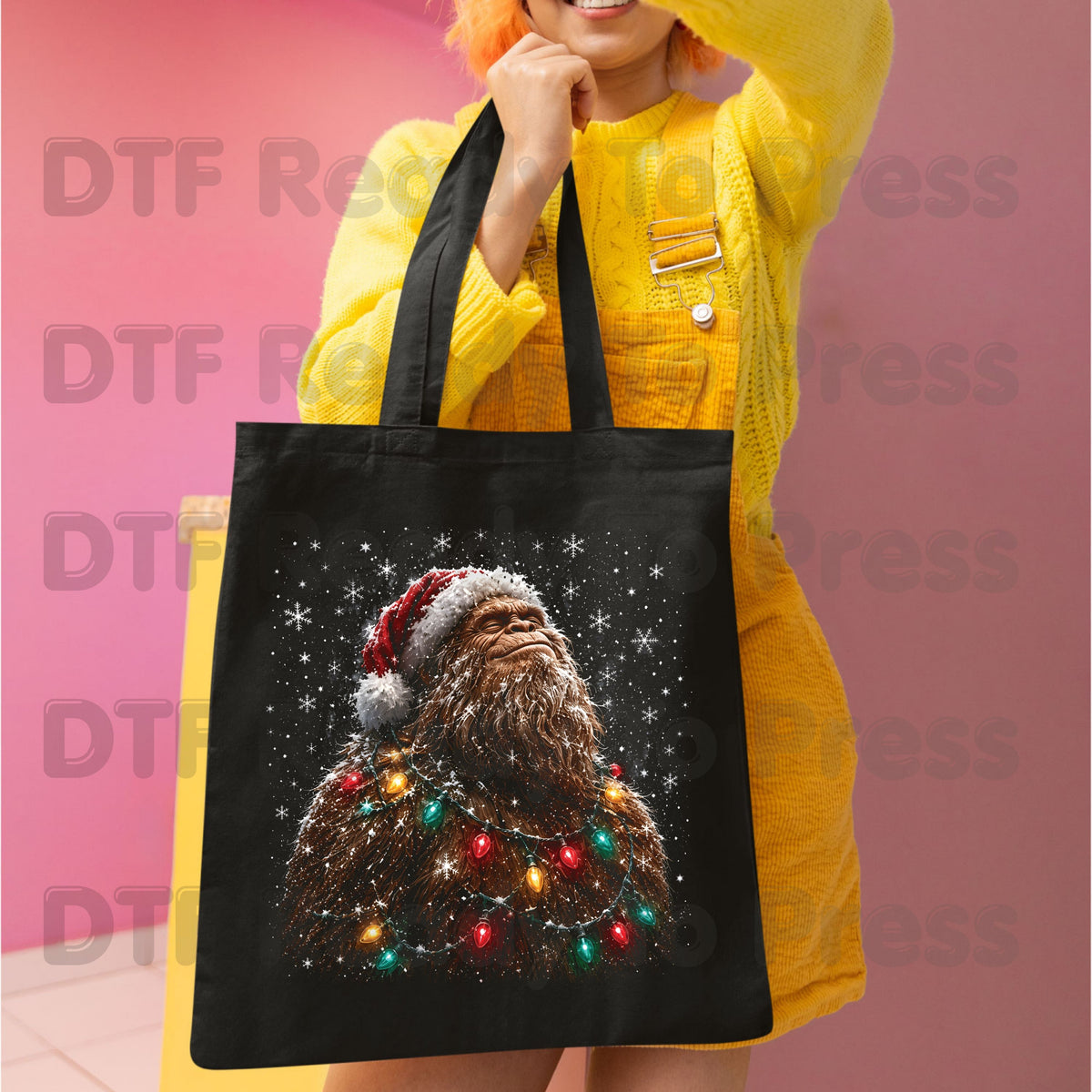 Christmas Bigfoot DTF Transfer, Santa Sasquatch Lights