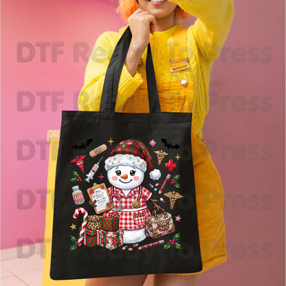 Christmas Nurse Snowman DTF Transfers, Medical Holiday Stethoscope Graphic Ready to Press