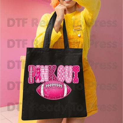 Pink Out DTF Transfers, Breast Cancer Awareness Football Pink Ribbon Leopard Print Ready to Press