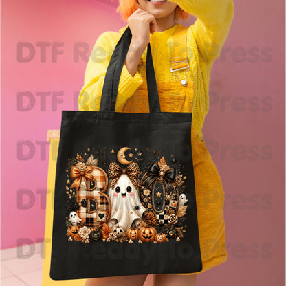 Halloween Boo Ghost DTF Transfers, Cute Bows Orange Plaid Leopard Spooky Season Ready to Press